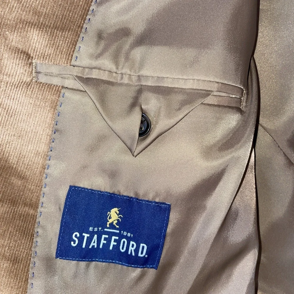 NWT Stafford Corduroy Sport Coat Mens 48 Long Stafford Tan Classic Fit Stretch
